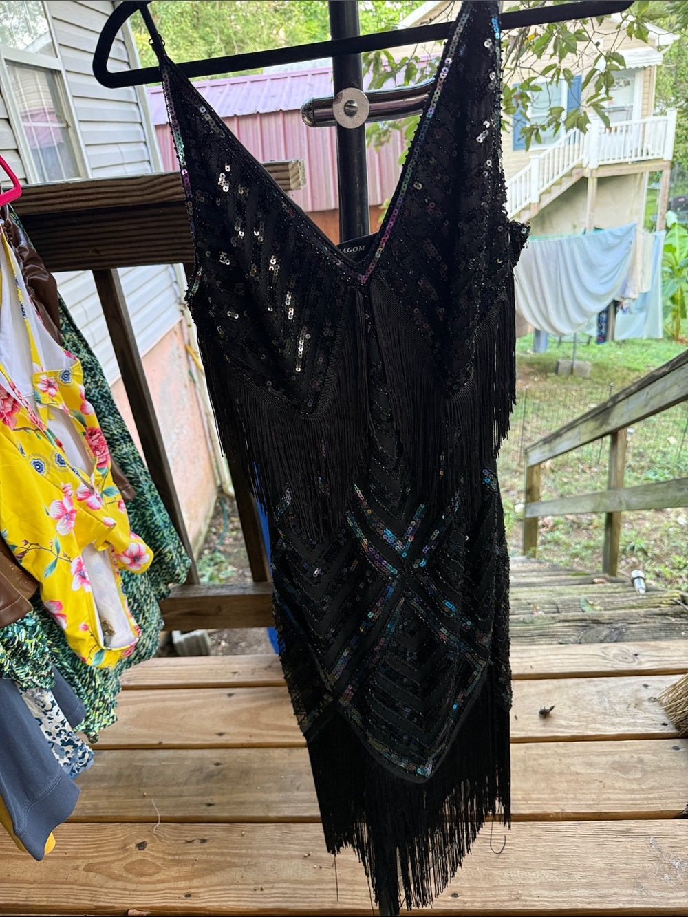 NWT Jica Medium Women’s Black Sequin Fringe V-Neck Flapper dress
